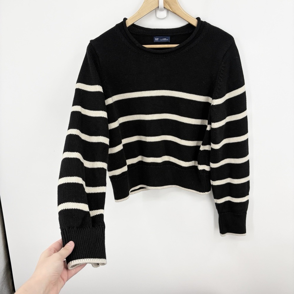 Gap Cotton Roll Neck Sweater Womens Large Fisherman Cropped Stripe Preppy 90s